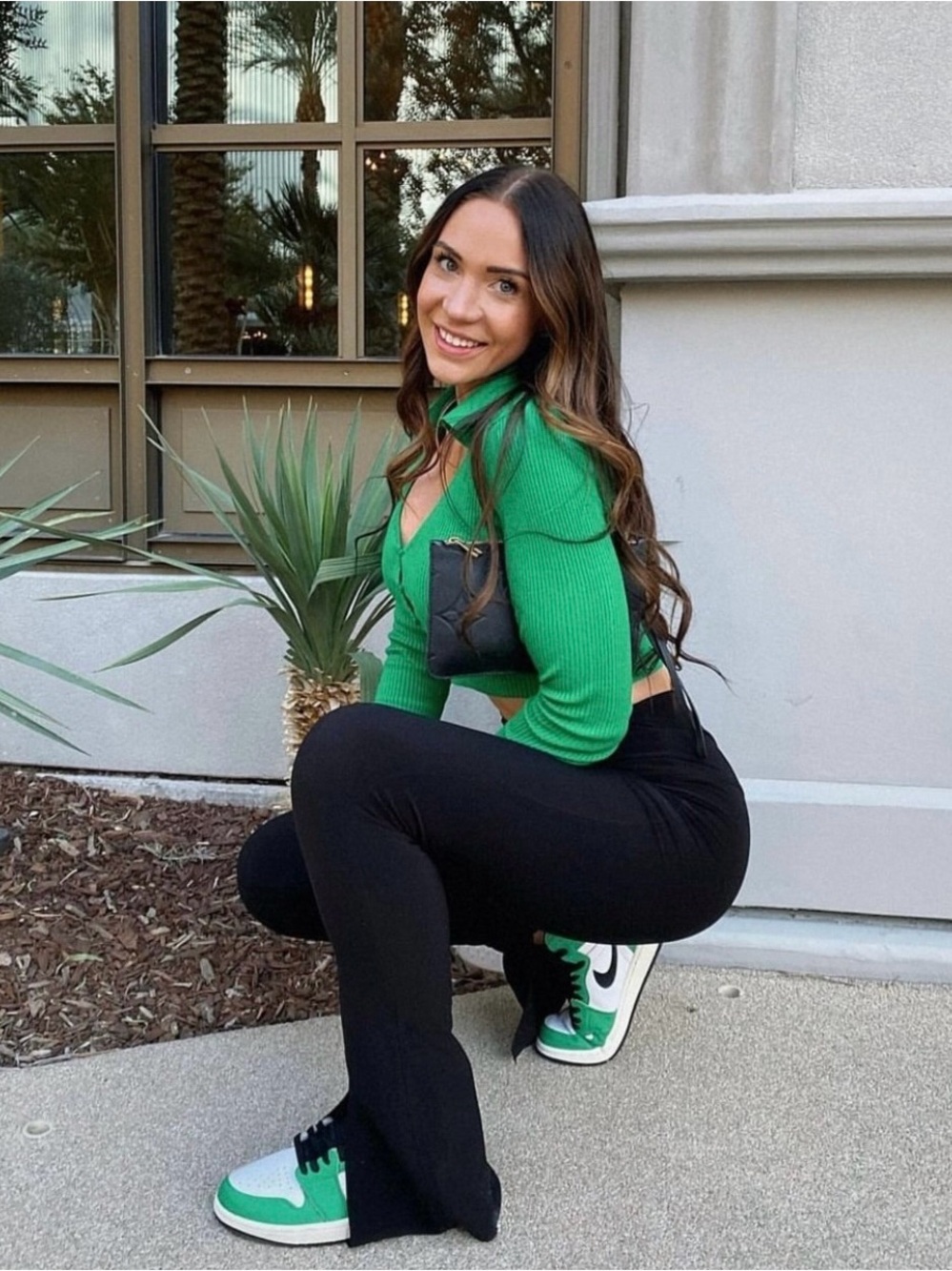 ALL THE WAYS Green Ribbed Deep V Crop Top Small Revolve